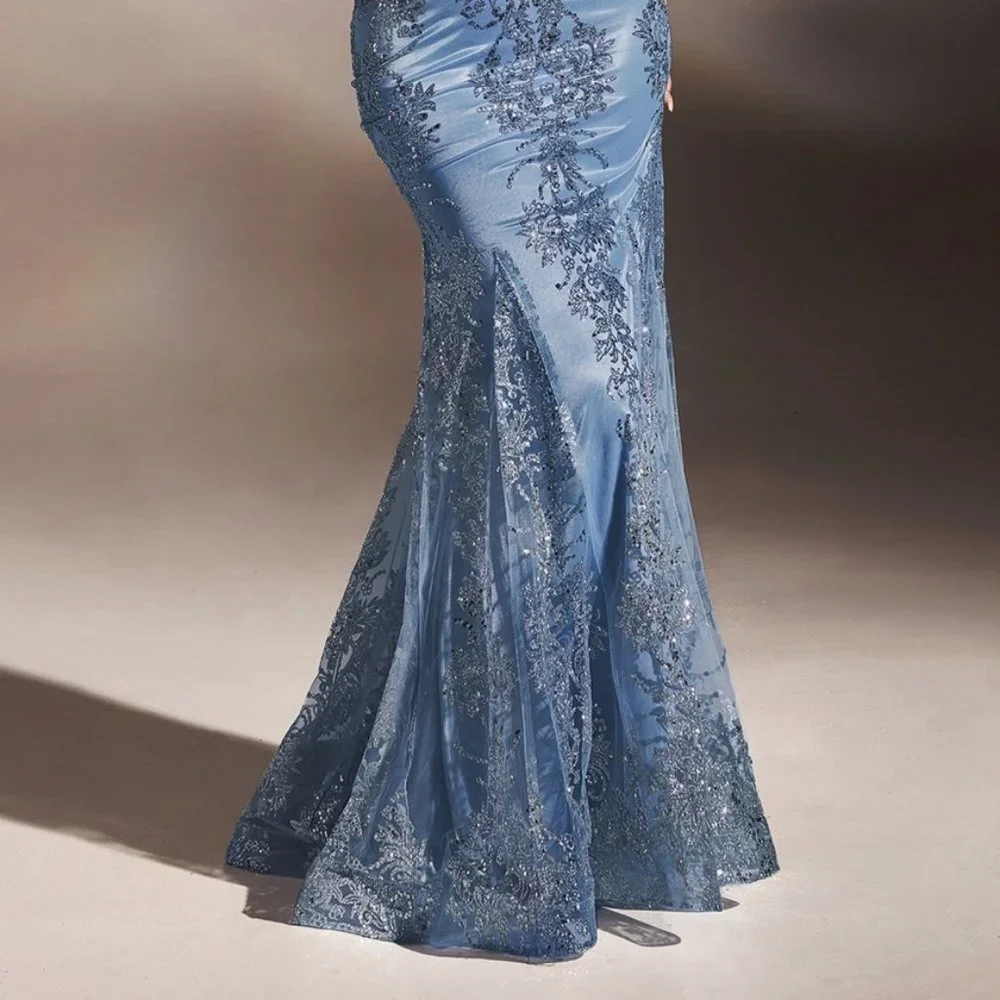 NEW LONG OFF SHOULDER SLEEVELESS EMBROIDERED SEQUIN GOWN WITH ZIP BACK CD J810_3